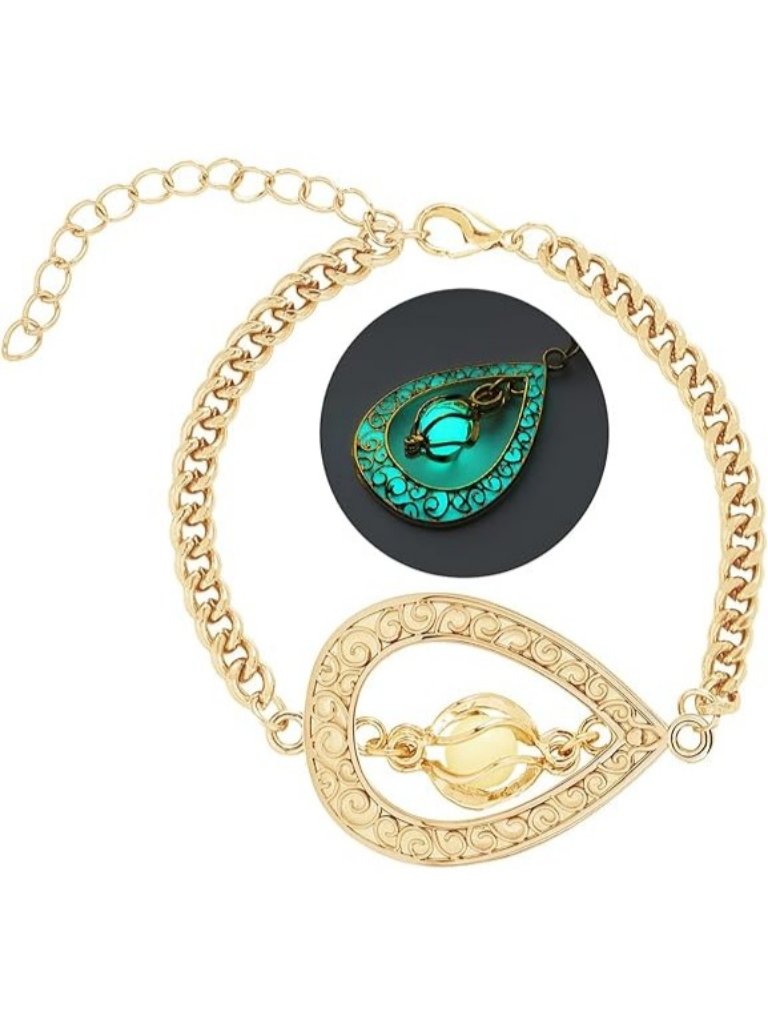 Gold-Blue Green Glow In The Dark Silver Teardrop Shape Bracelet